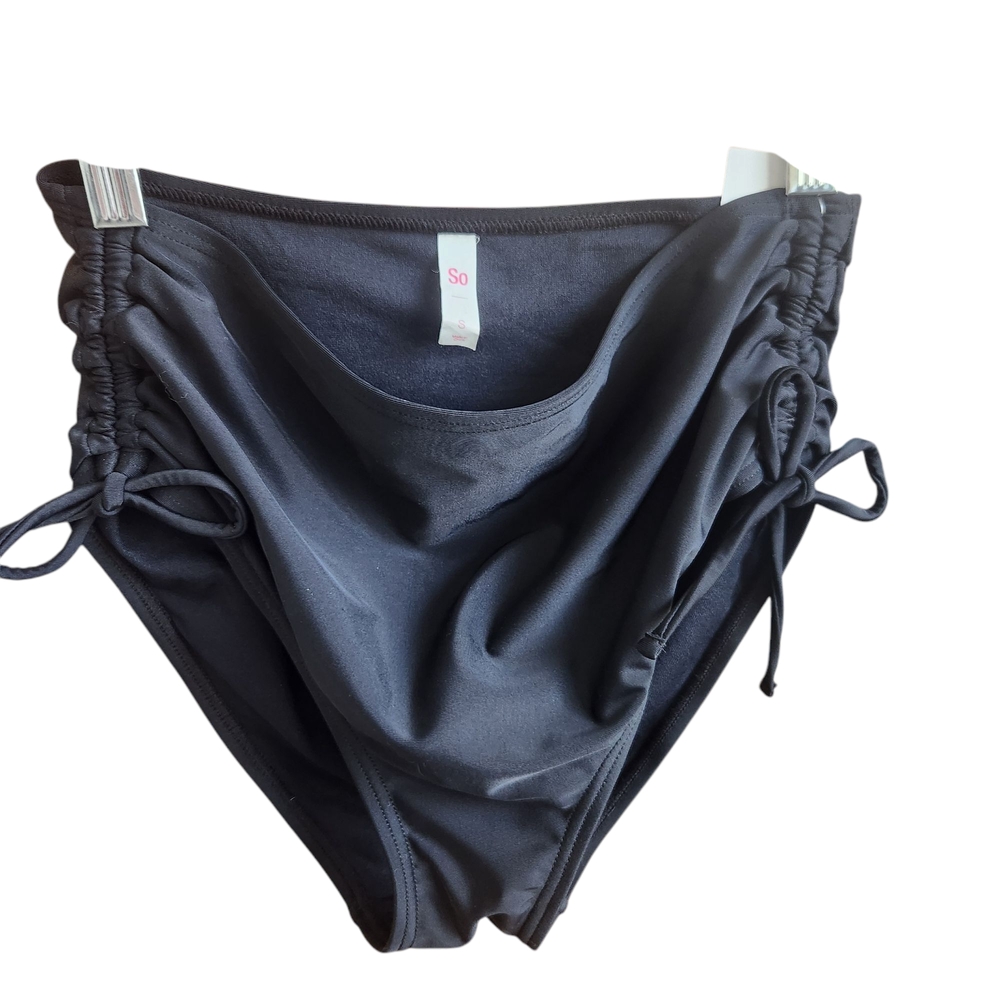 Black High Waisted Ruched Side Tie Bikini Bottom by So New With Tags  S (3-5)